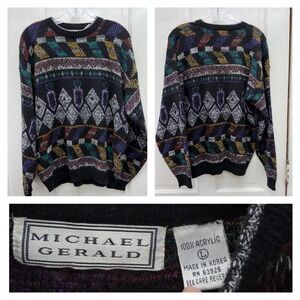 Vintage Michael Gerald pullover geometric grandpa sweater men's large